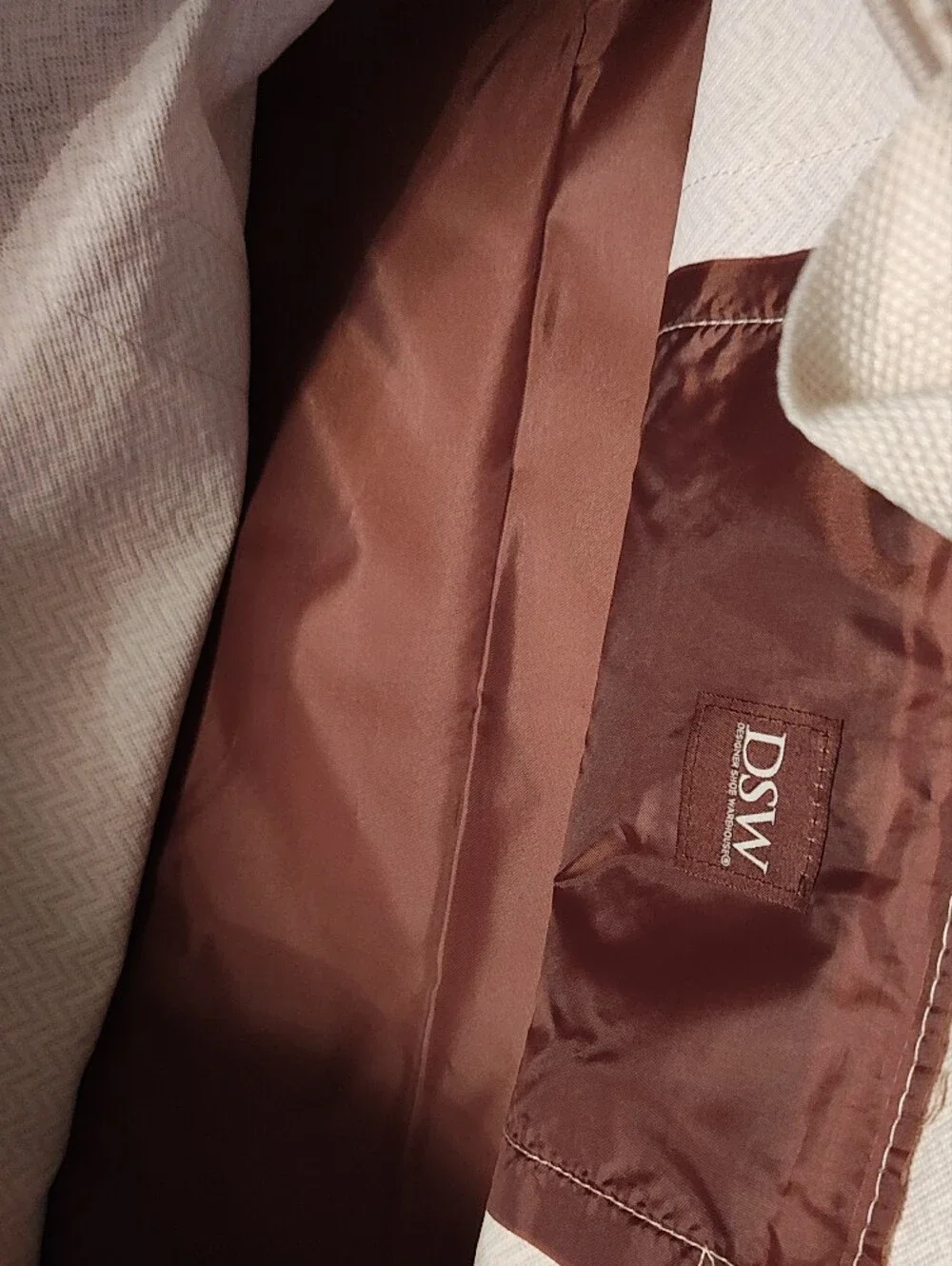 DSW Beige and Tan Canvas Tote with Faux-Leather Trim